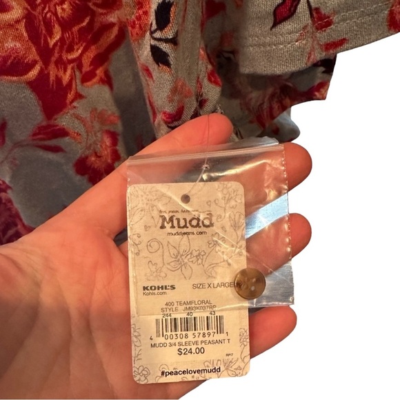 Mudd Floral Blouse with Lace Detail - Red and Gray - Picture 3 of 5